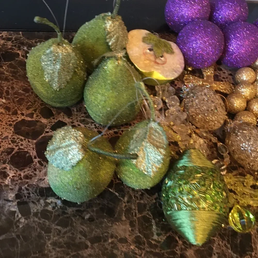 FIVE GREEN Crystal Frosted Pears!